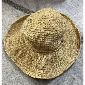 PANTROPIC Sebastopol CA Tan Straw Woven Sun Hat Beach Wide Slightly Rolled Brim